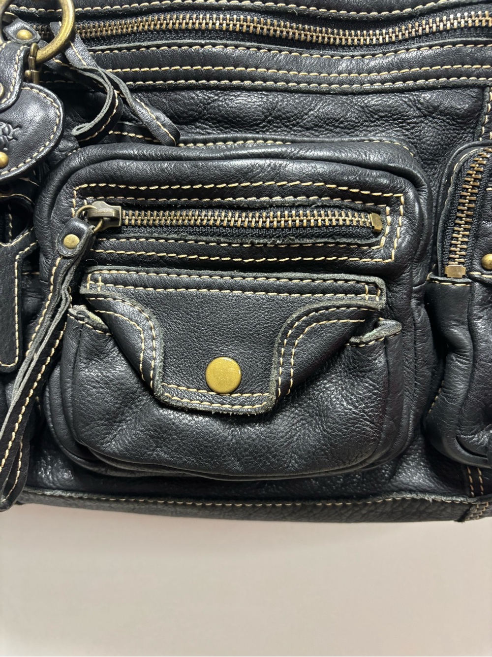 Hilary Radley Black Leather Multi-Zip Shoulder Tote with Charm NWT - Picture 4 of 9